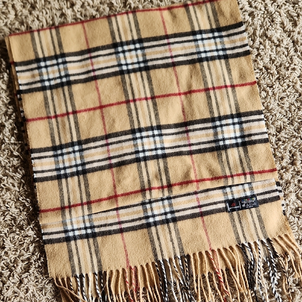 Cashmink 100% Acrylic "Burberry Inspired" Design Beige Checkered Scarf